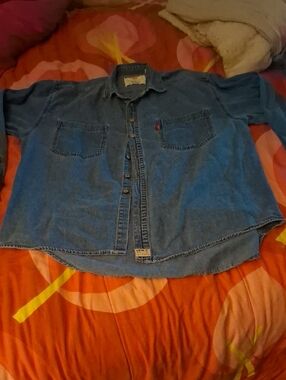 Levi's Denim Jacket with Red Logo Patch - Blue
